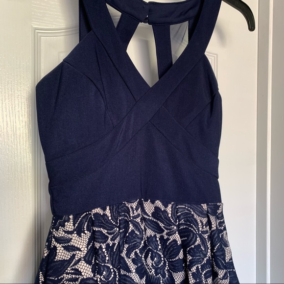 Navy & Cream Fit & Flare Cocktail Dress - Juniors Size 3 - Picture 3 of 3